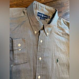 Ralph Lauren Yarmouth Button Down Shirt Mens 17.5 Green Oxford Pony Herringbone